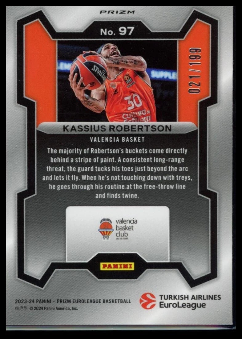 2023-24 Panini Prizm Euroleague Kassius Robertson #97 /199 Valencia Basket