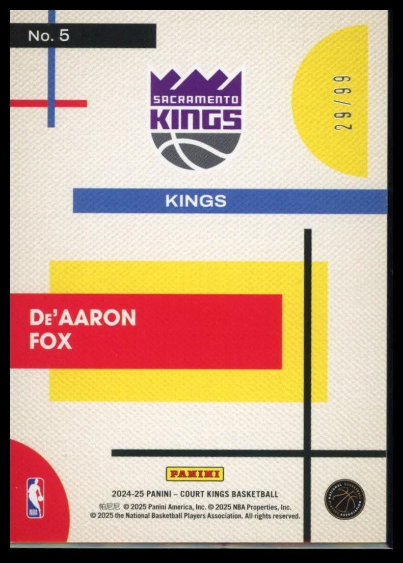 2024-25 Panini Court Kings Basketball - Modern Stroke De' Aaron Fox #5 /99 Kings