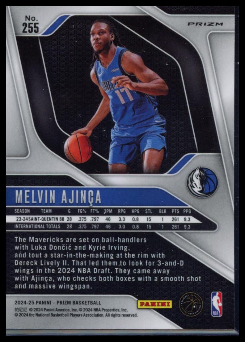 2024-25 Panini Prizm Basketball - Melvin Ajinca #255 Green Prizm (RC) Mavericks