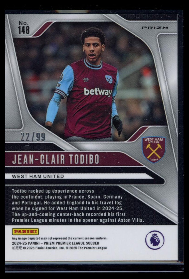 2024-25 Panini Prizm Premier League - Jean-Clair Todibo #148 Breakaway Blue /99 West Ham